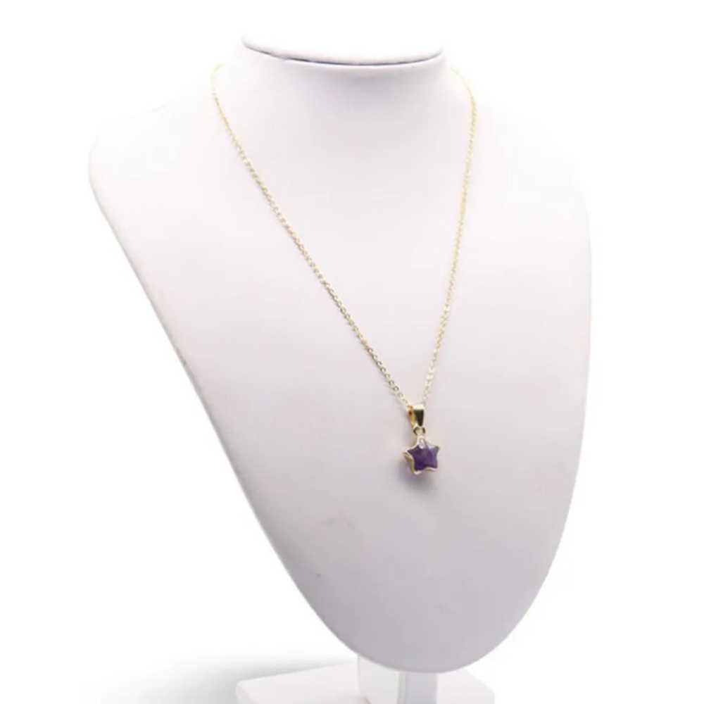 NEW Gold-Plated Star Pendant Necklace in Rose Quartz w/ Gold Chain - Picture 3 of 7